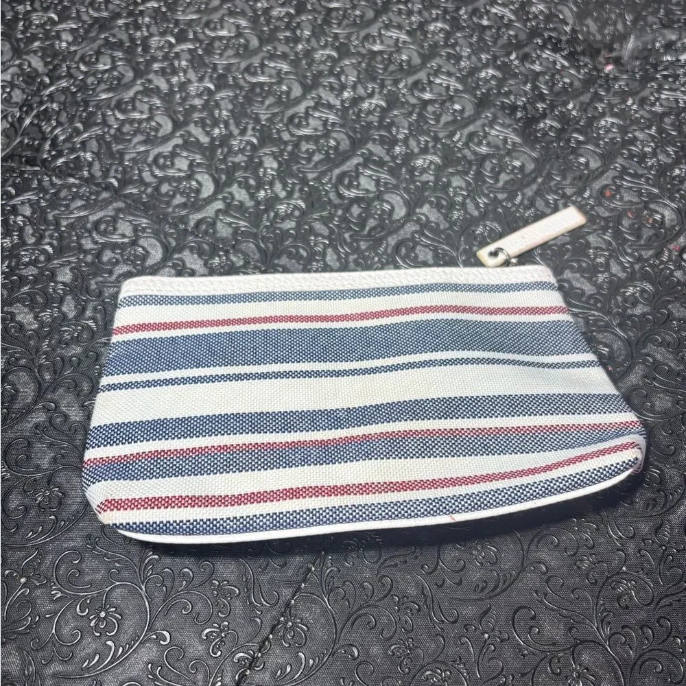 Estée Lauder Striped Navy and White Canvas Zip Pouch EPC